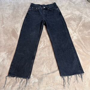 ZARA Faded Black High Rise Wide Leg Distressed Jeans - Size 6 | Casual Wear